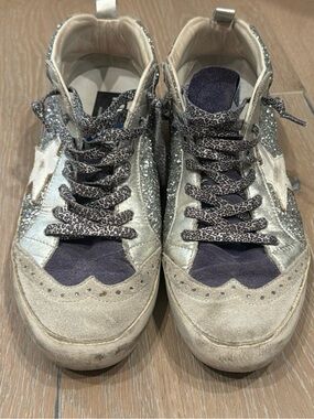 Golden Goose Silver Glitter & Navy Suede High-Top Sneakers